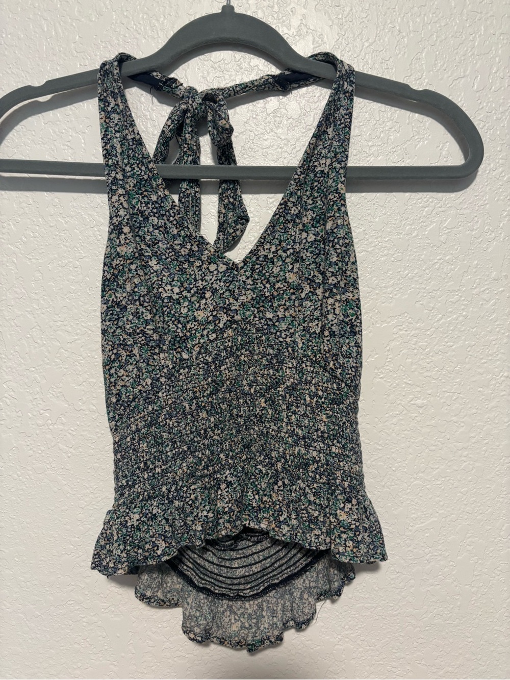 Floral Smocked Halter Tank Top - Green